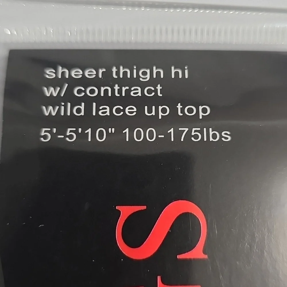 Wide Contrast Lace Sheer Thigh Hi Red Black